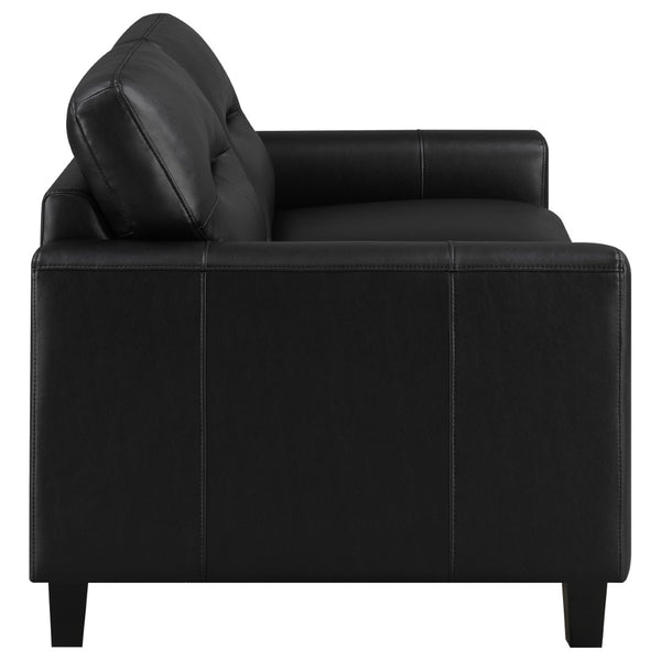 English Elm Remington Matte Leatherette Sofa and Loveseat Set with Track Arms for Modern Living Black B062S02317