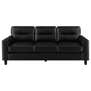 English Elm Remington Matte Leatherette Sofa and Loveseat Set with Track Arms for Modern Living Black B062S02317