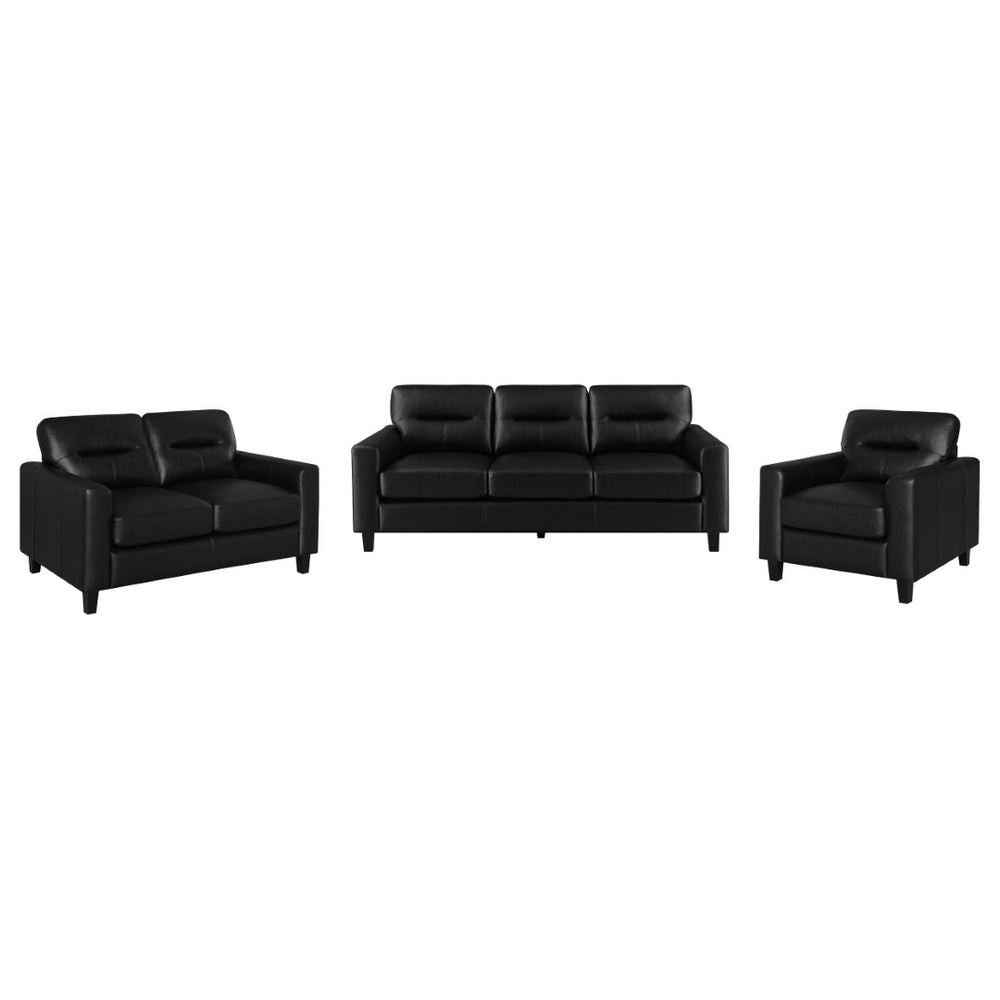 English Elm Remington Leatherette 3 Piece Living Room Sofa Set with Tailored Track Arms Black B062S02318