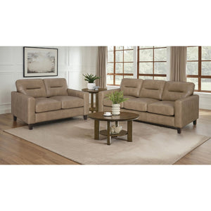 English Elm Remington Matte Leatherette Sofa and Loveseat Set with Track Arms for Modern Living Brown B062S02319