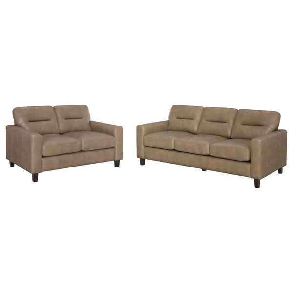 English Elm Remington Matte Leatherette Sofa and Loveseat Set with Track Arms for Modern Living Brown B062S02319