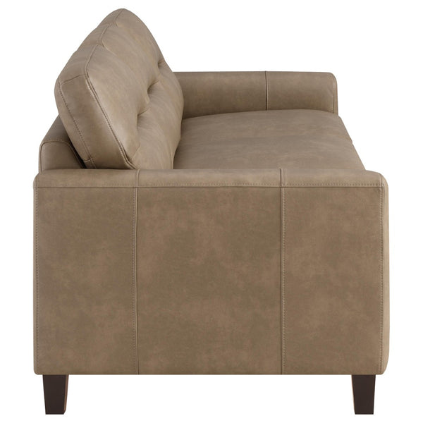 English Elm Remington Matte Leatherette Sofa and Loveseat Set with Track Arms for Modern Living Brown B062S02319
