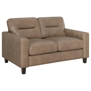 English Elm Remington Matte Leatherette Sofa and Loveseat Set with Track Arms for Modern Living Brown B062S02319