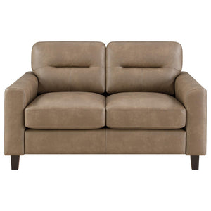 English Elm Remington Matte Leatherette Sofa and Loveseat Set with Track Arms for Modern Living Brown B062S02319