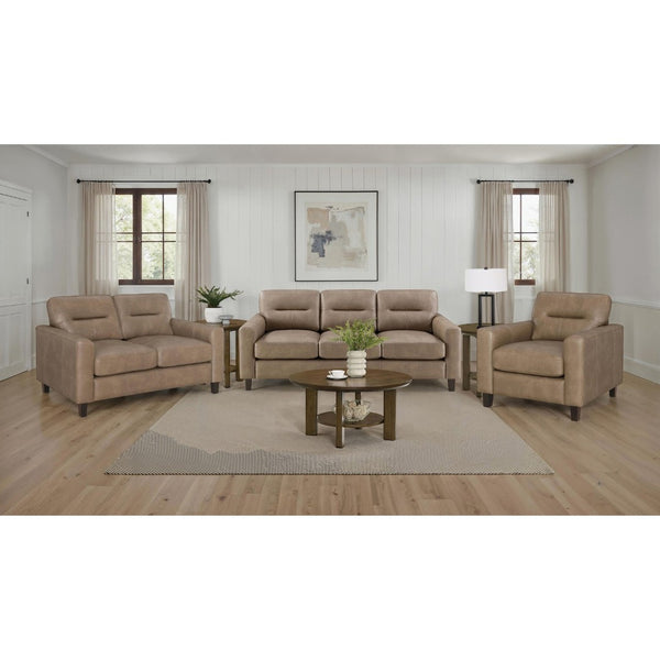 English Elm Remington Leatherette 3 Piece Living Room Sofa Set with Tailored Track Arms Brown B062S02320