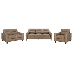 English Elm Remington Leatherette 3 Piece Living Room Sofa Set with Tailored Track Arms Brown B062S02320