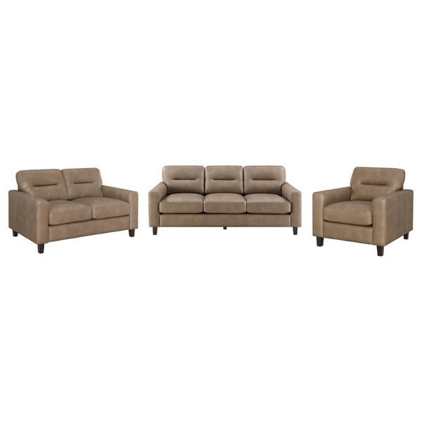 English Elm Remington Leatherette 3 Piece Living Room Sofa Set with Tailored Track Arms Brown B062S02320