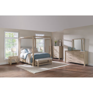 English Elm Flores Arched Canopy Eastern King Bed Weathered Mango Wood with Upholstered Headboard B062S02324
