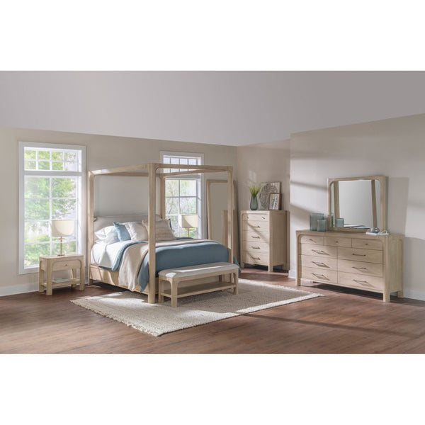 English Elm Flores Arched Canopy Eastern King Bed Weathered Mango Wood with Upholstered Headboard B062S02324