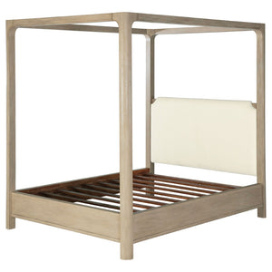 English Elm Flores Arched Canopy Eastern King Bed Weathered Mango Wood with Upholstered Headboard B062S02324