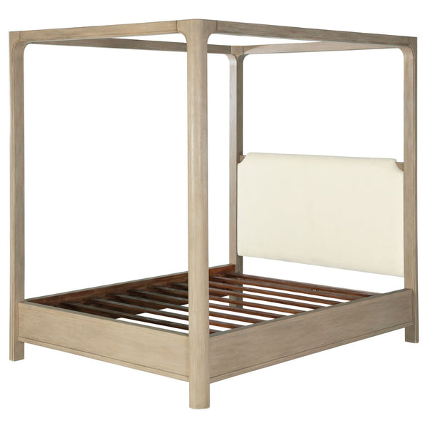 English Elm Flores Arched Canopy Eastern King Bed Weathered Mango Wood with Upholstered Headboard B062S02324