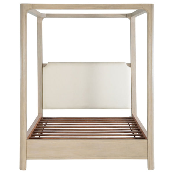 English Elm Flores Arched Canopy Eastern King Bed Weathered Mango Wood with Upholstered Headboard B062S02324