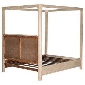 English Elm Flores Arched Canopy Eastern King Bed Weathered Mango Wood with Upholstered Headboard B062S02324
