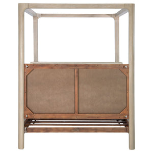 English Elm Flores Arched Canopy Eastern King Bed Weathered Mango Wood with Upholstered Headboard B062S02324