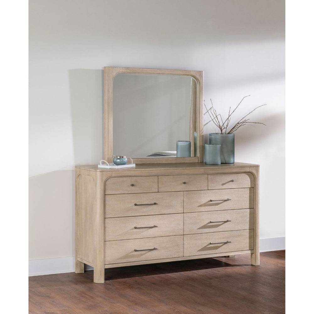 English Elm Flores Mango Veneer Nine Drawer Dresser with Mirror Modern Farmhouse Bedroom Set B062S02325