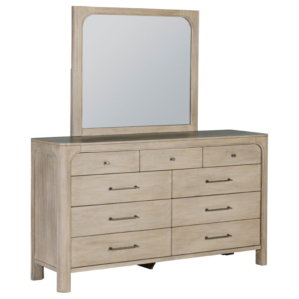 English Elm Flores Mango Veneer Nine Drawer Dresser with Mirror Modern Farmhouse Bedroom Set B062S02325