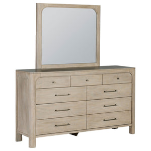 English Elm Flores Mango Veneer Nine Drawer Dresser with Mirror Modern Farmhouse Bedroom Set B062S02325