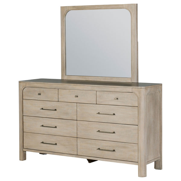 English Elm Flores Mango Veneer Nine Drawer Dresser with Mirror Modern Farmhouse Bedroom Set B062S02325