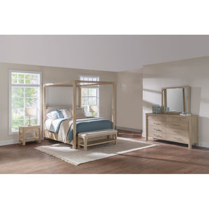 English Elm Flores Canopy King Bedroom Set Mango Wood Frame with Upholstered Beige Headboard B062S02326