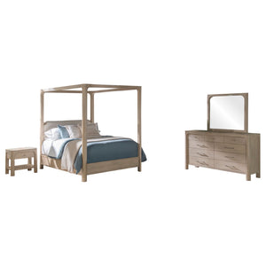 English Elm Flores Canopy King Bedroom Set Mango Wood Frame with Upholstered Beige Headboard B062S02326