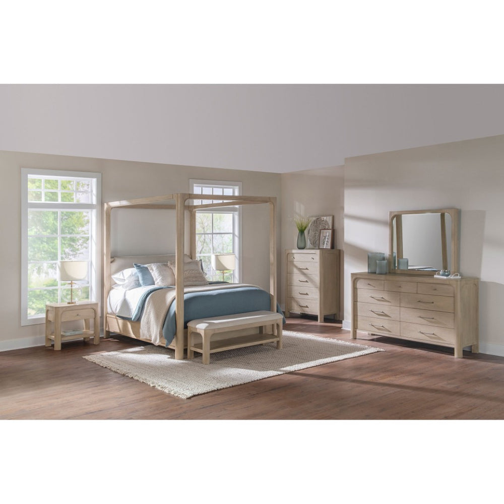 English Elm Flores Solid Wood Canopy King Bedroom Set with Upholstered Headboard Warm Grain B062S02327