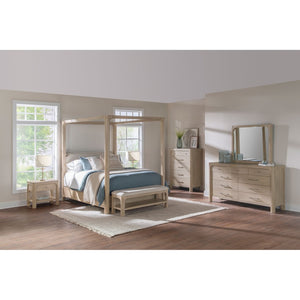 English Elm Flores Solid Wood Canopy King Bedroom Set with Upholstered Headboard Warm Grain B062S02327