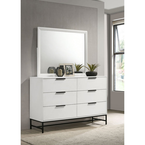 English Elm Taraval Six Drawer Dresser with Mirror White Laminate Black Contrast Bedroom Set B062S02329