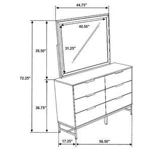 English Elm Taraval Six Drawer Dresser with Mirror White Laminate Black Contrast Bedroom Set B062S02329