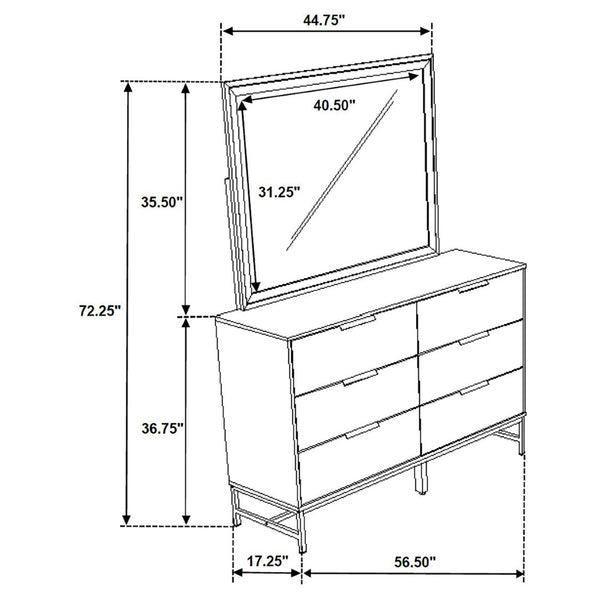 English Elm Taraval Six Drawer Dresser with Mirror White Laminate Black Contrast Bedroom Set B062S02329
