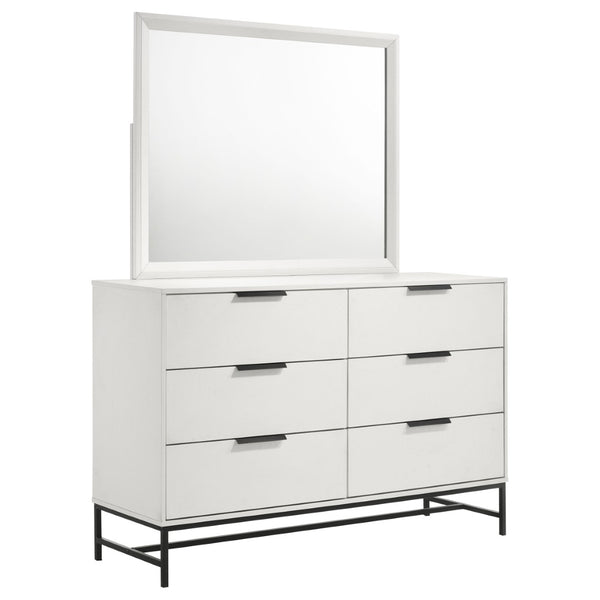 English Elm Taraval Six Drawer Dresser with Mirror White Laminate Black Contrast Bedroom Set B062S02329