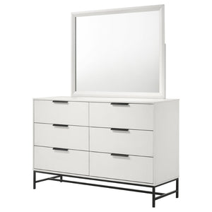 English Elm Taraval Six Drawer Dresser with Mirror White Laminate Black Contrast Bedroom Set B062S02329