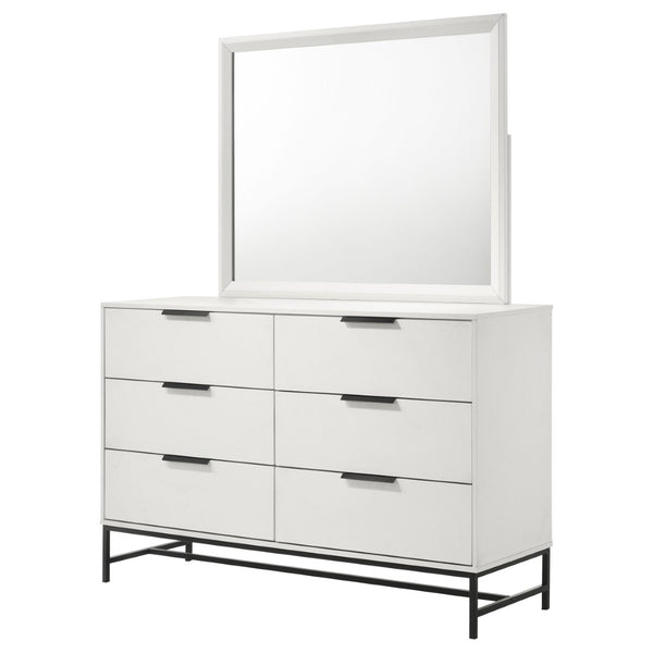 English Elm Taraval Six Drawer Dresser with Mirror White Laminate Black Contrast Bedroom Set B062S02329