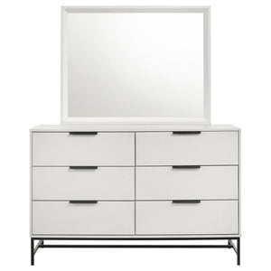 English Elm Taraval Six Drawer Dresser with Mirror White Laminate Black Contrast Bedroom Set B062S02329
