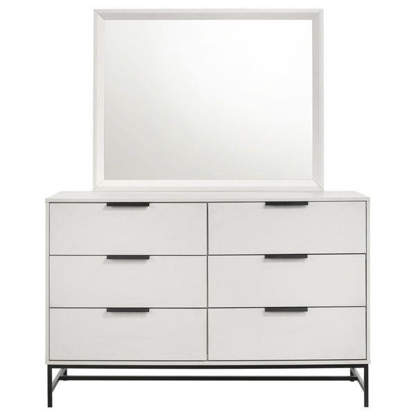 English Elm Taraval Six Drawer Dresser with Mirror White Laminate Black Contrast Bedroom Set B062S02329