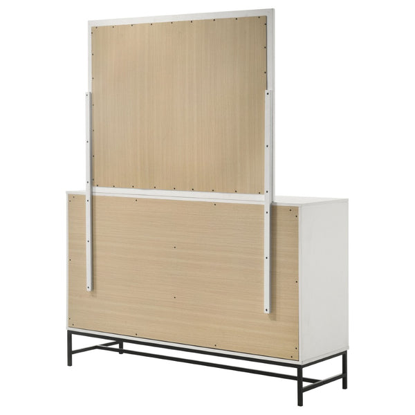 English Elm Taraval Six Drawer Dresser with Mirror White Laminate Black Contrast Bedroom Set B062S02329