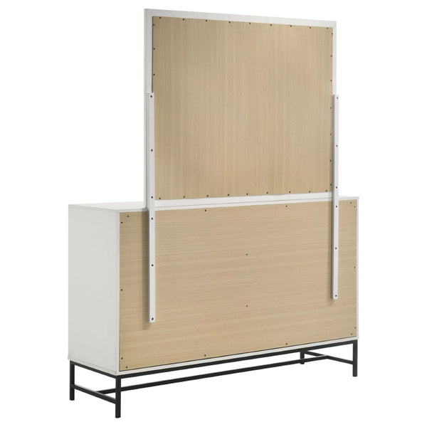 English Elm Taraval Six Drawer Dresser with Mirror White Laminate Black Contrast Bedroom Set B062S02329