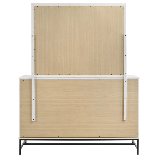 English Elm Taraval Six Drawer Dresser with Mirror White Laminate Black Contrast Bedroom Set B062S02329