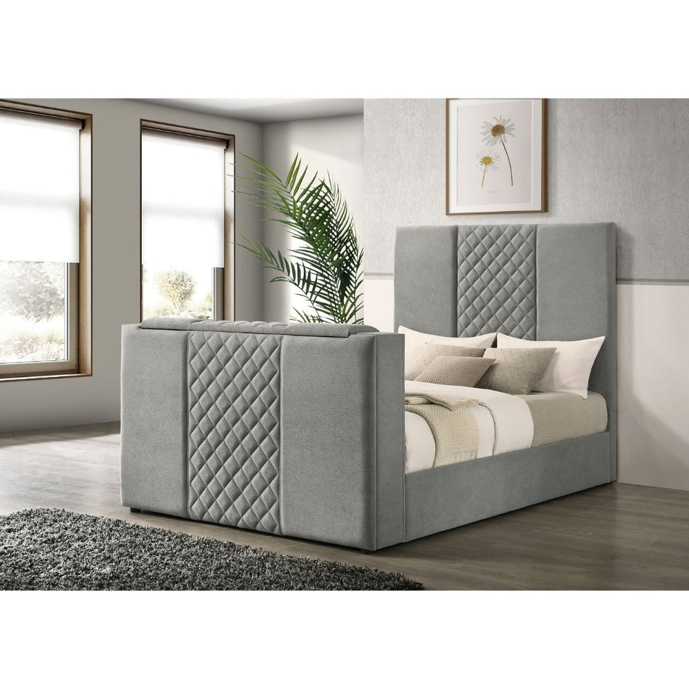 English Elm Yates Velvet Queen Panel Bed with Motorized Tv Lift and Diamond Tufted Headboard B062S02334