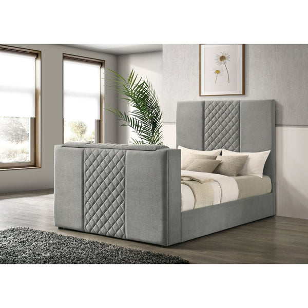 English Elm Yates Velvet Queen Panel Bed with Motorized Tv Lift and Diamond Tufted Headboard B062S02334