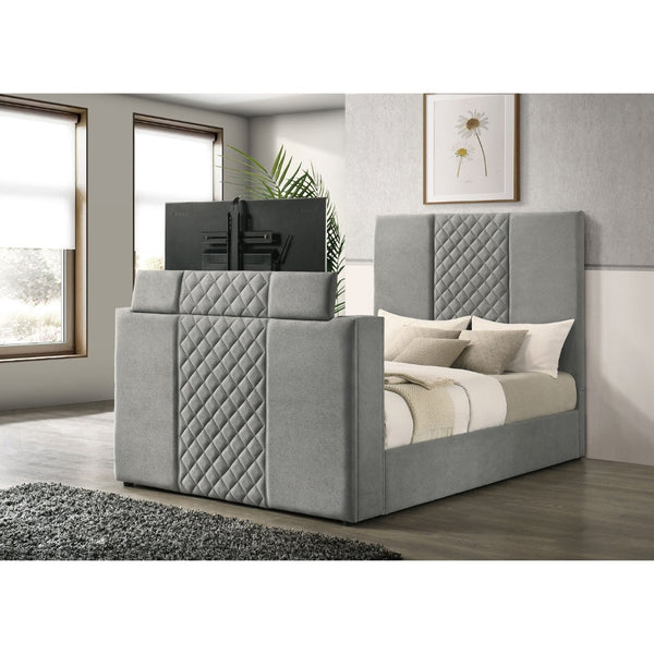 English Elm Yates Velvet Queen Panel Bed with Motorized Tv Lift and Diamond Tufted Headboard B062S02334