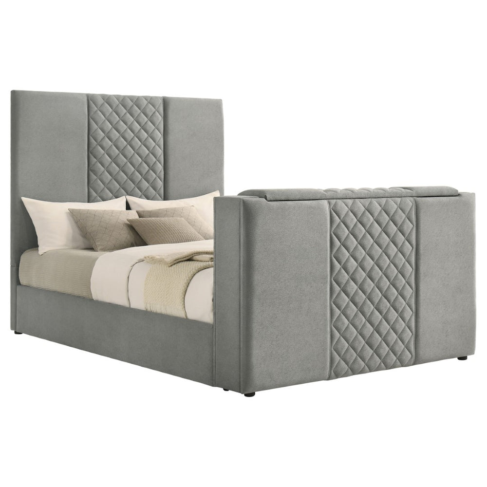 English Elm Yates Velvet Queen Panel Bed with Motorized Tv Lift and Diamond Tufted Headboard B062S02334