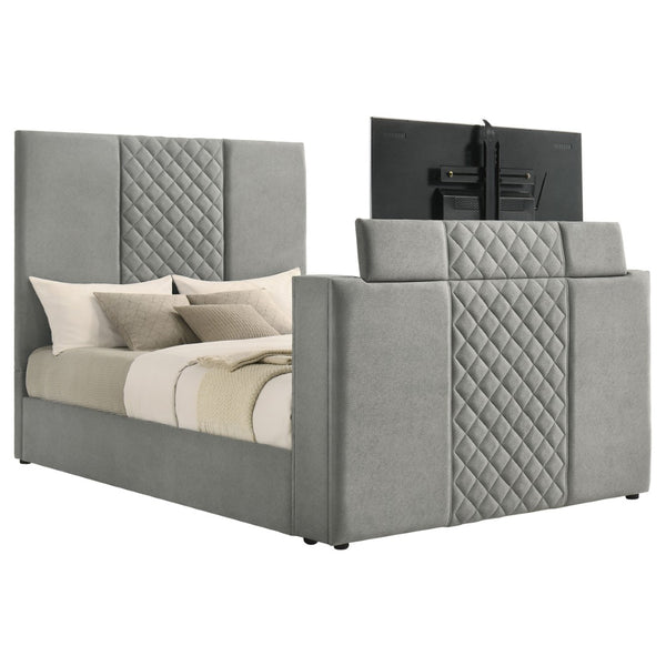 English Elm Yates Velvet Queen Panel Bed with Motorized Tv Lift and Diamond Tufted Headboard B062S02334