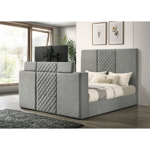 English Elm Yates Velvet Eastern King Upholstered Bed with Motorized Tv Lift and Tufted Headboard B062S02335