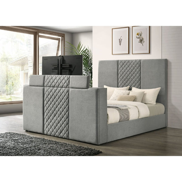 English Elm Yates Velvet Eastern King Upholstered Bed with Motorized Tv Lift and Tufted Headboard B062S02335