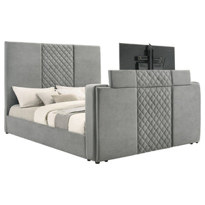 English Elm Yates Velvet Eastern King Upholstered Bed with Motorized Tv Lift and Tufted Headboard B062S02335