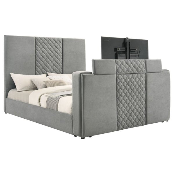 English Elm Yates Velvet Eastern King Upholstered Bed with Motorized Tv Lift and Tufted Headboard B062S02335