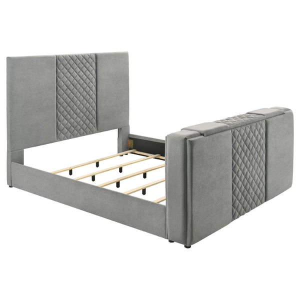 English Elm Yates Velvet Eastern King Upholstered Bed with Motorized Tv Lift and Tufted Headboard B062S02335