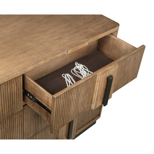 English Elm Moraga Fluted Ash Brown Dresser with Beveled Mirror Six Drawer Bedroom Focal B062S02336