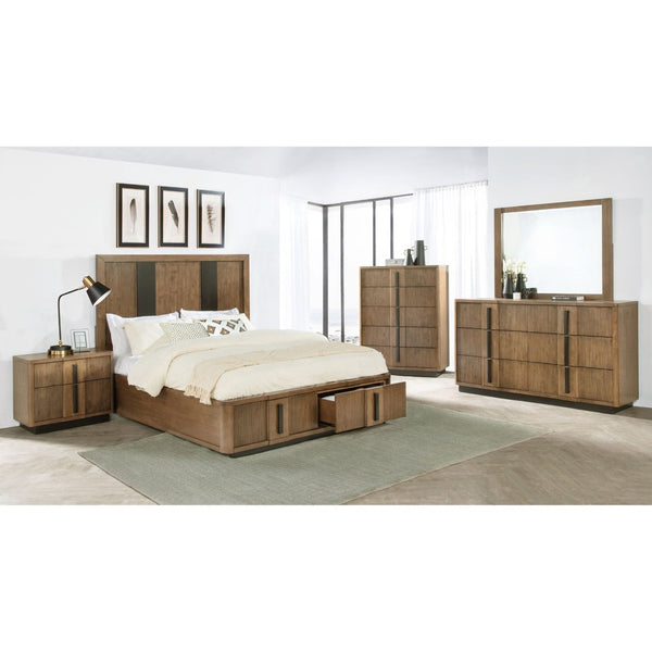 English Elm Moraga Fluted Ash Brown Dresser with Beveled Mirror Six Drawer Bedroom Focal B062S02336