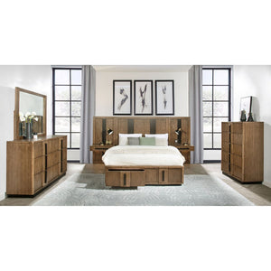 English Elm Moraga Fluted Ash Brown Dresser with Beveled Mirror Six Drawer Bedroom Focal B062S02336